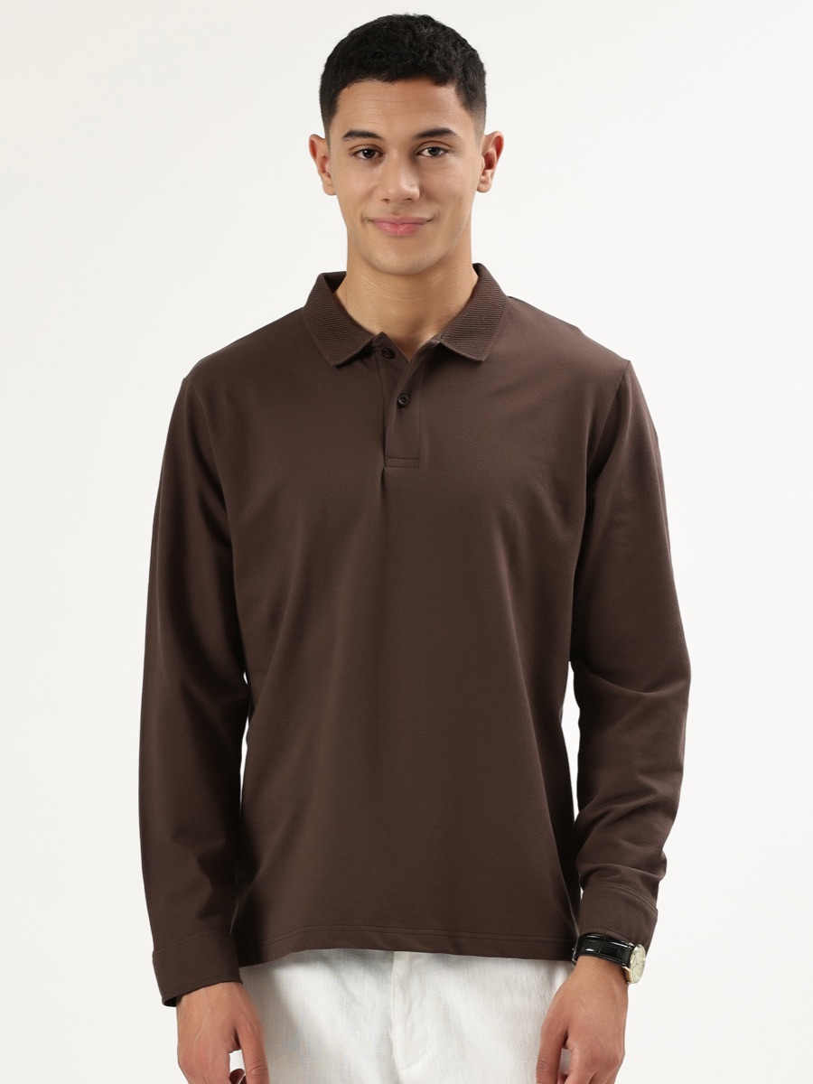 Classic Mode Full-Sleeve Polo – Brown