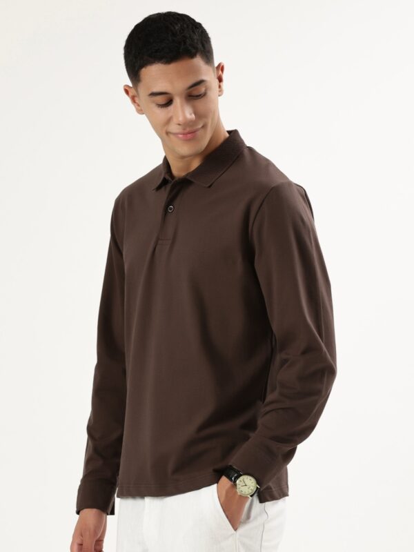 Classic Mode Full-Sleeve Polo - Brown